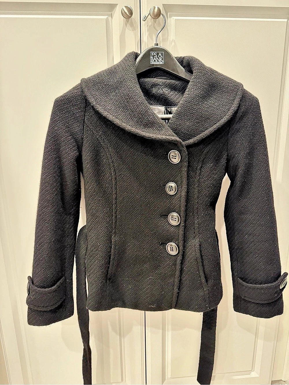 Your Face Wool-blend Textured Button Front Jacket in Black Like New